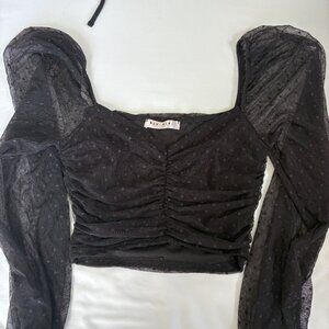 Black Sheer Polka Dot Long Sleeve